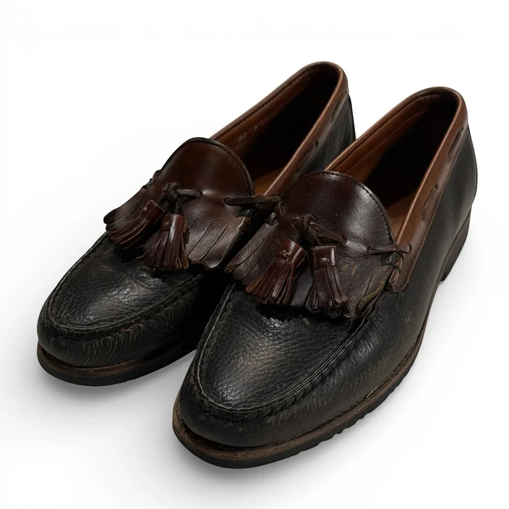 Allen Edmonds Nashua Men 8.5 D Pebbled Leather Kiltie Tassel Loafers Brown